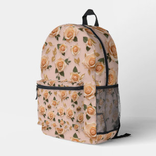 Winzige cremefarbene und goldene Rosen Bedruckter Rucksack
