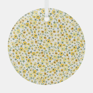 Winzige gelbe Blumen: Wasserfarb-Nahtlos. Ornament Aus Glas