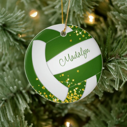 winzige goldene Sterne Grüner Volleyballspieler Sa Keramik Ornament (Baum)