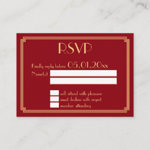 Winzige Great Gatsby Art Deco Rot Gold Hochzeit RS Begleitkarte