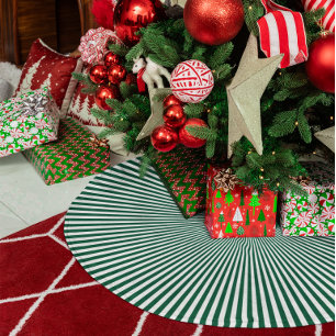 Winzige Jäger Grün-Weiße Radiale Strahlen Polyester Weihnachtsbaumdecke