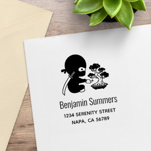 Winzige Ninja-Wasser-Bonsai-Baum-Adresse Gummistempel
