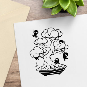 Winzige Ninjas im Bonsai-Baum Gummistempel