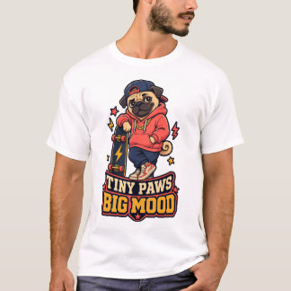 Winzige Pfoten Große Stimmung Cooles Skater-Mops-H T-Shirt