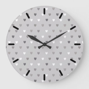 Winzige Polka-Herzen in Grautönen Große Wanduhr