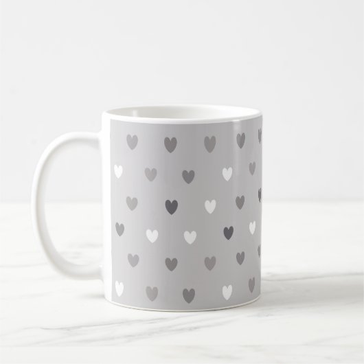 Winzige Polka-Herzen in Grautönen Kaffeetasse (Links)
