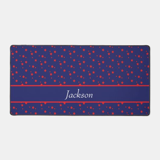 Winzige rote Sterne auf blau Schreibtischunterlage (Vorderseite)