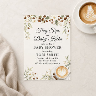 Winzige Schlucke und Baby-Tritte Coffee Baby Showe Einladung
