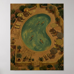 Winzige Schwimmer Pool II Vintage-Gemälde Poster