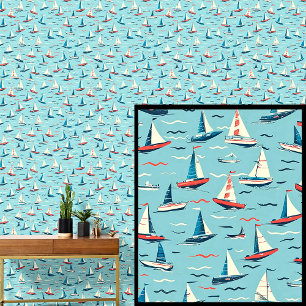 Winzige Segelschiffe in Waves Red Blue White Tapete