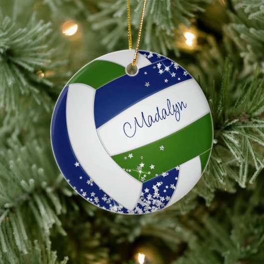 winzige silberne Sterne blaugrüne Volleyballmannsc Keramik Ornament (Baum)
