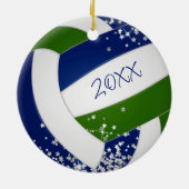 winzige silberne Sterne blaugrüne Volleyballmannsc Keramik Ornament (Hinten)