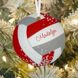 winzige silberne Sterne rote graue Volleyball Erin Ornament Aus Metall