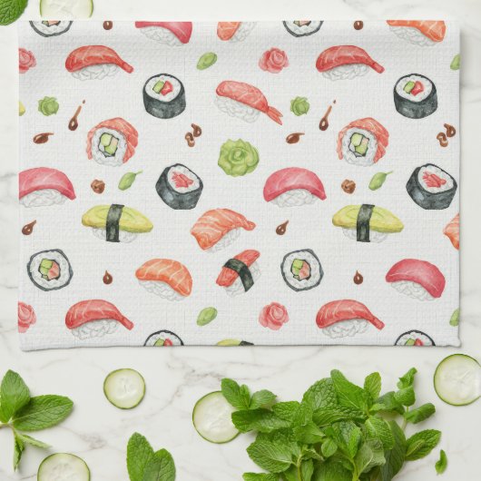 Winzige Sushi-Illustration für Nigiri- und Maki-Fa Geschirrtuch (Gefaltet)