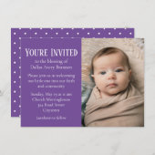 Winzige weiße Spots auf Lila Foto Baby Segen Einladung (Vorne/Hinten)