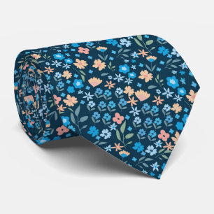 Winzige Wilde Blumen Blaue Navy Muster Hochzeit Krawatte