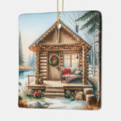 Winzige Zuhause Log-Kabine im Winterwald-Weihnacht Keramikornament (Links)