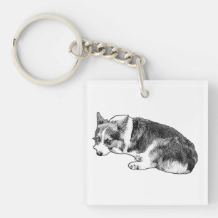 Winziger Corgi, treue Kachel Schlüsselanhänger