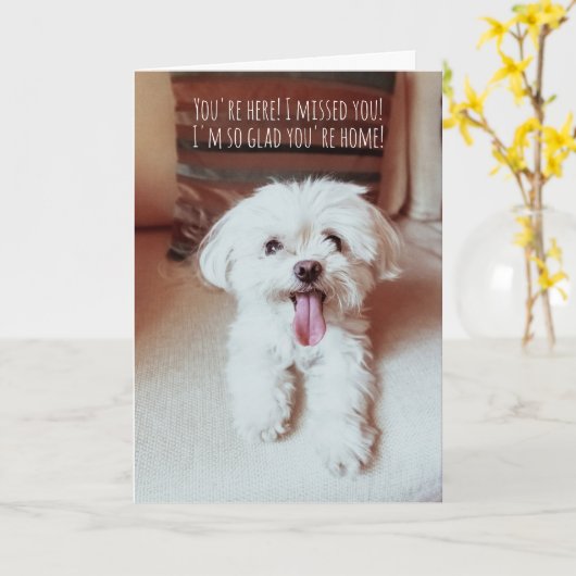 Winziger, flauschiger Hund glücklich, dich zu sehe Karte (Gelbe Blume)