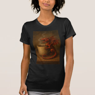 Winziger Kaffeedrache umarmt eine Tasse Fantasy Ar T-Shirt