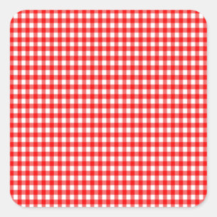 winziger Karo Rot-Weiß Gingham Quadratischer Aufkleber