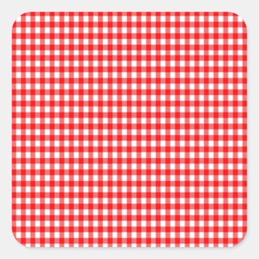 winziger Karo Rot-Weiß Gingham Quadratischer Aufkleber (Vorderseite)