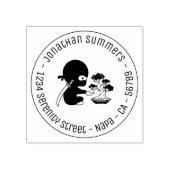 Winziger Ninja bewässert Bonsai-Baum runde Adresse Gummistempel (Prägung)
