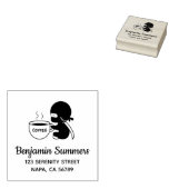 Winziger Ninja mit großer Kaffeetasse Adresse Gummistempel (Stempel)