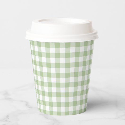 Winziger Salbei und weißes Gingham Pappbecher (Vorderseite)