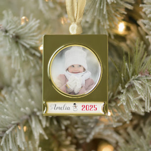 winziger Schneemann - personalisiert Banner-Ornament Gold
