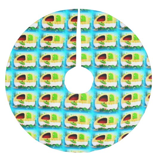 winziger Sinti und Roma-Wohnwagen Polyester Weihnachtsbaumdecke (Vorderseite)