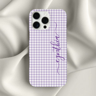 Winziges Blasslila Gingham-Signatur iPhone 16 Pro Max Hülle