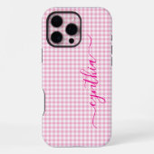 Winziges Blassrosa Gingham-Signatur iPhone Hülle (Rückseite)