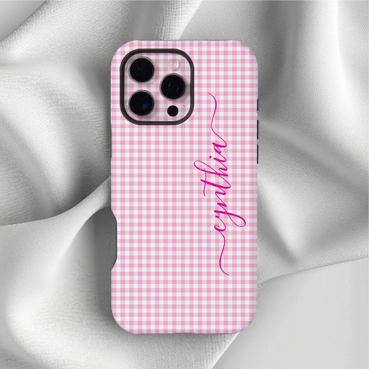 Winziges Blassrosa Gingham-Signatur iPhone Hülle