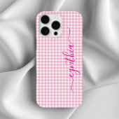 Winziges Blassrosa Gingham-Signatur iPhone Hülle