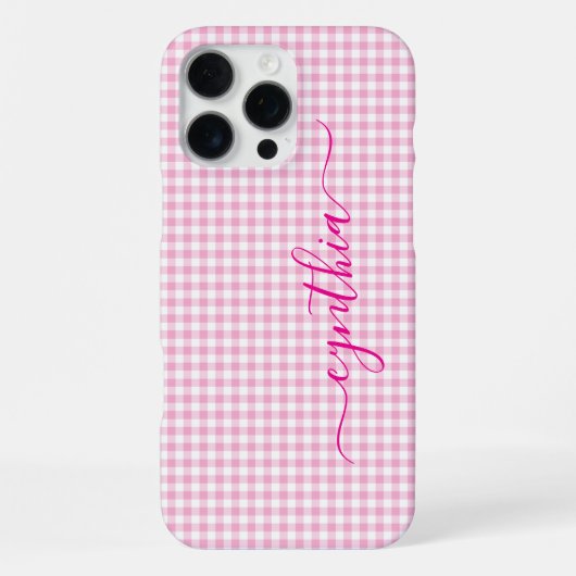 Winziges Blassrosa Gingham-Signatur iPhone Hülle (Rückseite)