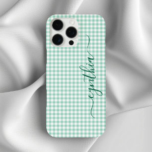 Winziges helles Türkis-Gingham-Signatur iPhone 16 Pro Max Hülle