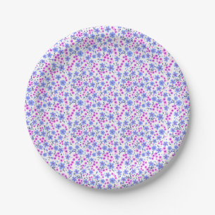Winziges süßes weißes blaues rosa Blumenmuster Pappteller