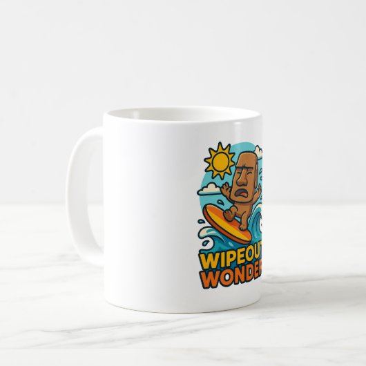 Wipeout Moai Chibi Surf Versagt Kaffeetasse (Vorderseite Links)