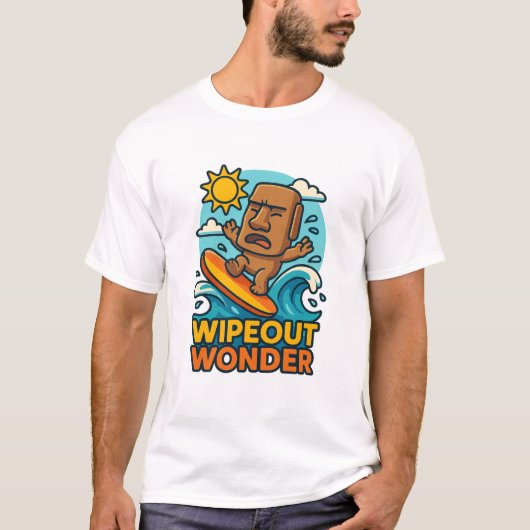 Wipeout Moai Chibi Surf Versagt T-Shirt (Vorderseite)