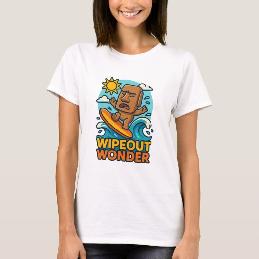 Wipeout Moai Chibi Surf Versagt T-Shirt (Vorderseite)