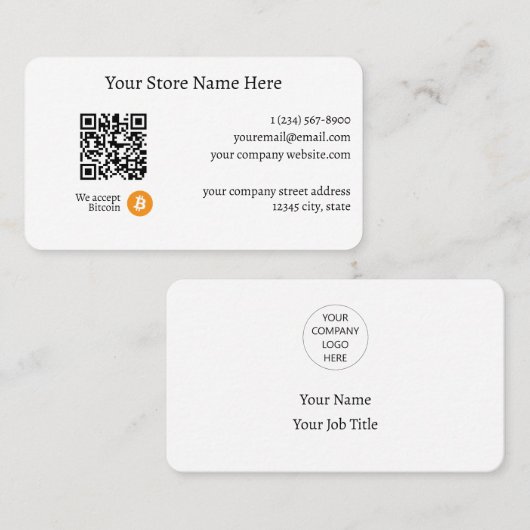 Wir akzeptieren Bitcoin QR Code White Visitenkarte (Vorne/Hinten)