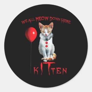 Wir alle Meow Clown Cat Kitten Halloween lustig Ni Runder Aufkleber
