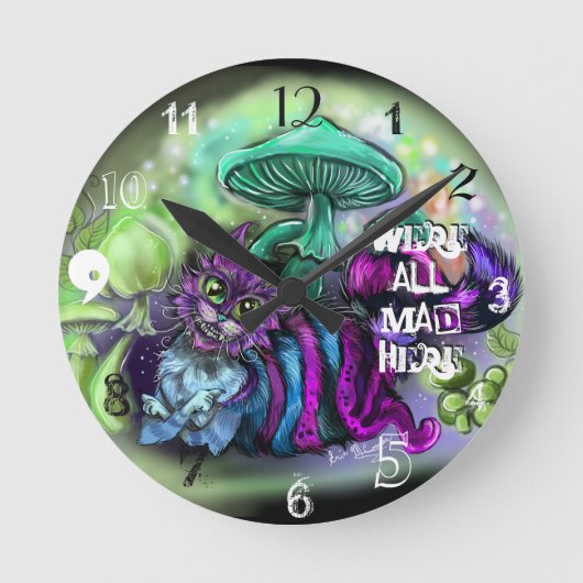 Wir alle sind verrückt, hier Cat Clock Runde Wanduhr (Vorderseite)