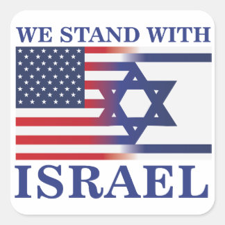 Wir Amerikaner stehen auf israelischer Flagge Quadratischer Aufkleber