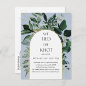Wir band den Knoten, botanische Dusty Blue Hochzei Ankündigungspostkarte (Vorne/Hinten)
