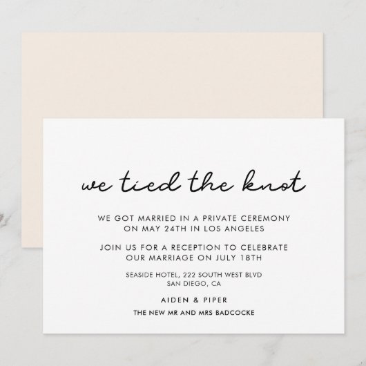 Wir banden den Knoten einfache Hochzeitsankündigun Einladung (Vorne/Hinten)