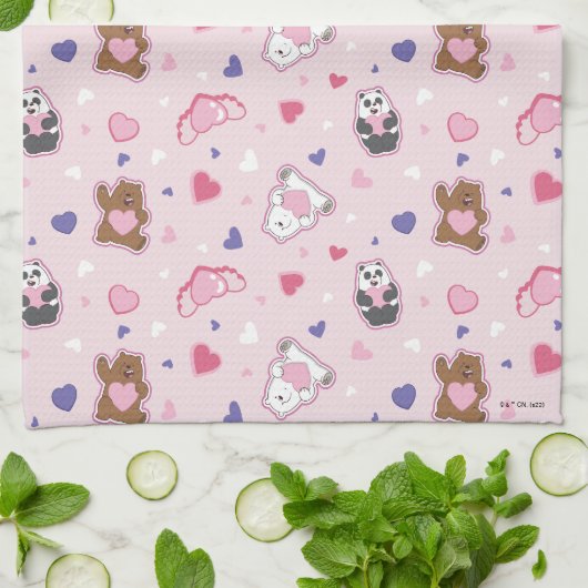 Wir Bare Bears - Valentinisches Herzmuster Geschirrtuch (Gefaltet)