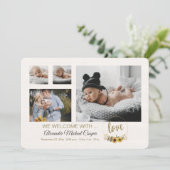 Wir begrüßen die Geburtserklärung von Liebe Foto Einladung (Stehend Vorderseite)