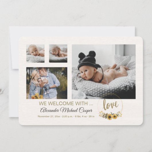 Wir begrüßen die Geburtserklärung von Liebe Foto Einladung (Vorderseite)